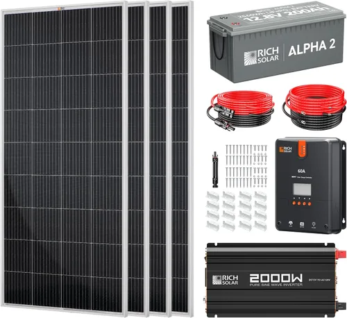 Vista 9 de RICH SOLAR Kit solar completo de 200 vatios - Panel solar monocristalino de 200 W, controlador de carga MPPT de 20 A, batería de 12 V 100 Ah