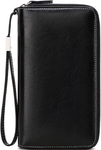 Vista 9 de VONCOSS Cartera larga con cremallera alrededor de las mujeres de gran capacidad, para tarjetas de crédito, soporte para teléfono, embrague