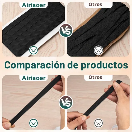 Vista 4 de Airisoer Banda elástica de 1/2 pulgada para costura, bandas elásticas de alta elasticidad de 12 yardas para cinturas, pantalones, ropa y Negro