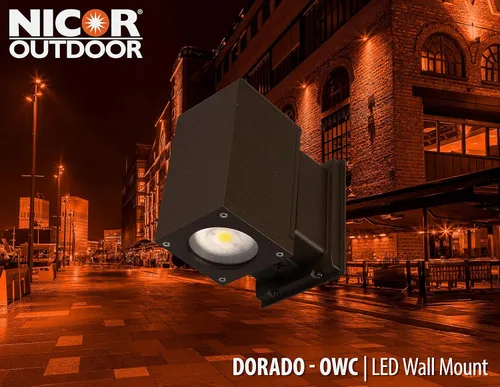 Vista 4 de OWCQ4D1022MV40BZ Dorado 22W Square LED Wall Mount, 4000K, luz cilíndrica de bronce para exteriores, 4