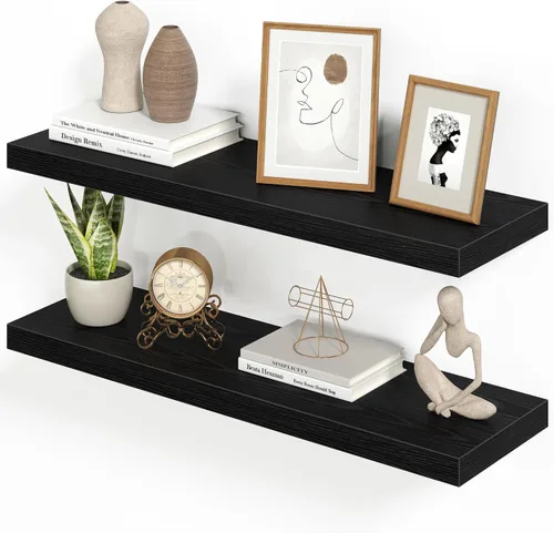 Vista 25 de Heimlove Juego de 2 estantes flotantes de 16 pulgadas para pared, estante negro para baño pequeño, dormitorio, sala de estar, cocina, decoración