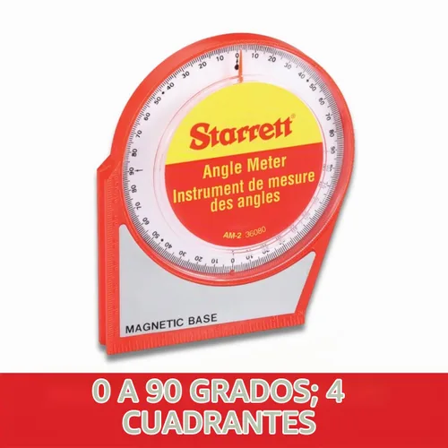 Vista 3 de Medidor de ángulo Starrett con base magnética, rango de 0 a 90 grados, 4 cuadrantes