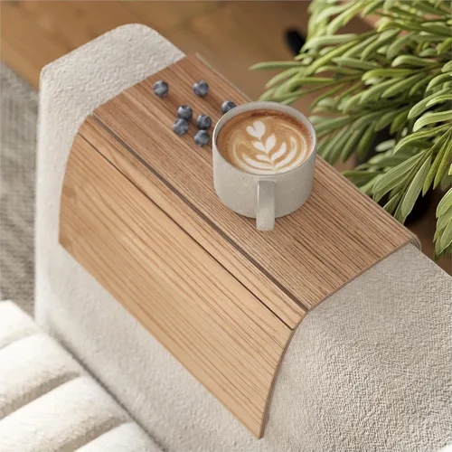 Vista 11 de Bandeja de brazo para sofá, mesa de cama, posavasos de madera, taza de café, reposabrazos plegable, protector de extremo de carrito, plegable