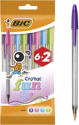Vista 3 de Bolígrafos BIC Cristal Fun, punta larga (1,6 mm), caja de 20, color turquesa - Escritura audaz a prueba de manchas