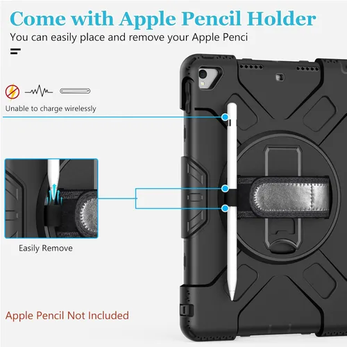 Vista 8 de Funda para iPad de 9ª/8ª/7ª generación de 10,2", color negro Shockproof Protective Silicone Cover with Rotatable Stand-Screen Protector-Handle