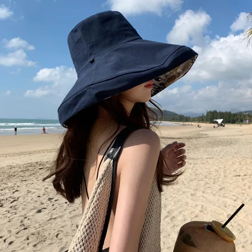 Vista 7 de Sombrero de sol de ala súper ancha para mujer, de algodón, plegable, reversible, con borde con cable, protección UV, verano, playa, viajes, jardín