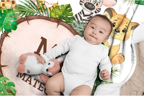 Vista 4 de Manta personalizada de animales bebés para niños y niñas, mantas personalizadas con nombre, manta ligera de franela suave para ropa de cama, sofá
