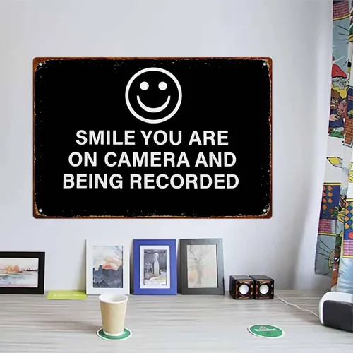 Vista 6 de Smile You Are On Camera And Being Recorded Plaque Funny Wall Decor Retro Metal Sign Poster for Garage Man Cave Bathroom Bedroom Farm Inspirational