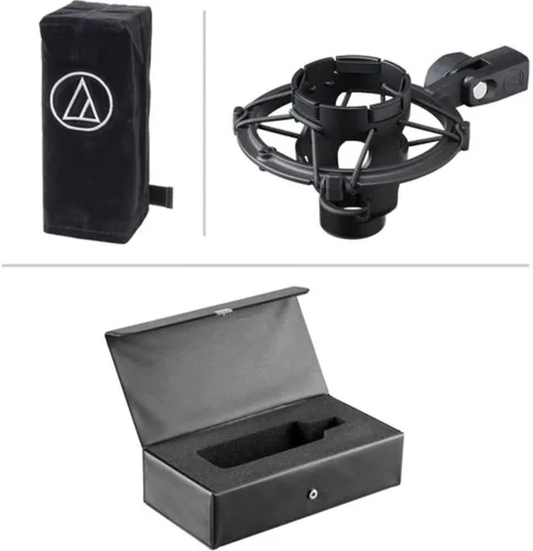 Vista 4 de Audio-Technica Micrófono de estudio AT4040 incluido con brazo de micrófono profesional + cable XLR de 20 pies + filtro de pantalla de viento + paño