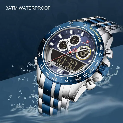 Vista 4 de NAVIFORCE Reloj deportivo analógico digital para hombre, impermeable, multifunción, cronógrafo de silicona con correa