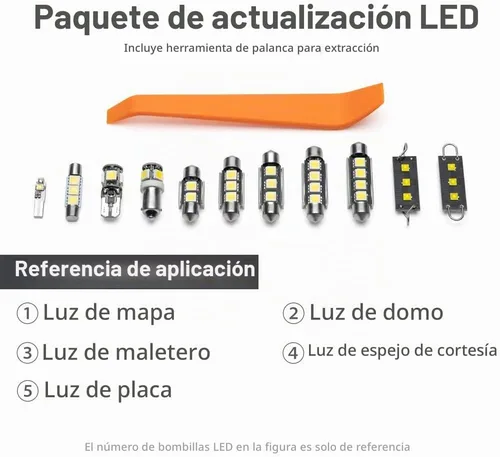 Vista 6 de Kit de 11 bombillas LED para interiores Dodge Dart 2013, 2014, 2015, 2016, mapa, cúpula, cajuela, espejo de tocador, luces de matrícula