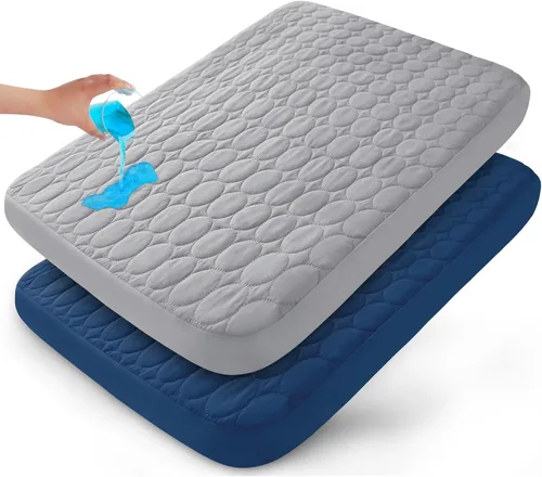 Vista 8 de Pack and Play Sheets - Protector impermeable acolchado ajustable, paquete de 2 fundas de almohadilla