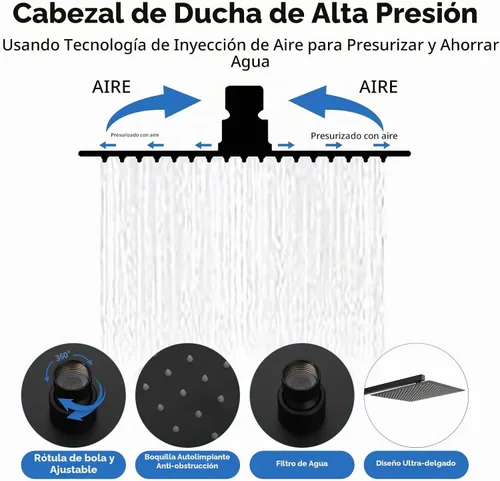 Vista 3 de RUMOSE Juego de grifo de ducha para baño, cabezal de ducha de lluvia con Negro