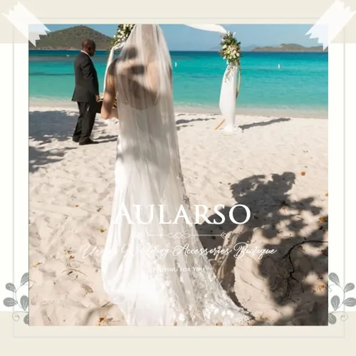 Vista 6 de Aularso Velos de novia florales velos de encaje para novias velo de novia largo con peine para novias de 118 pulgadas, Blanco, Talla libre