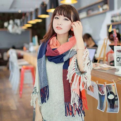 Vista 7 de YSense Women's Long Plaid Blanket Chunky Oversized WinterFall Warm Scarf Big Tartan Scarves Wrap Shawl Gifts