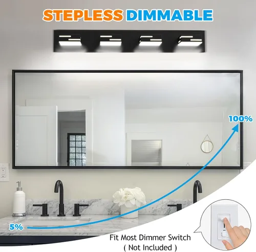 Vista 4 de IZORRO Moderna lámpara LED de tocador de baño (30 pulgadas, 4 luces, 5 CCT, regulable), luces de tocador negras mate para accesorios de iluminación