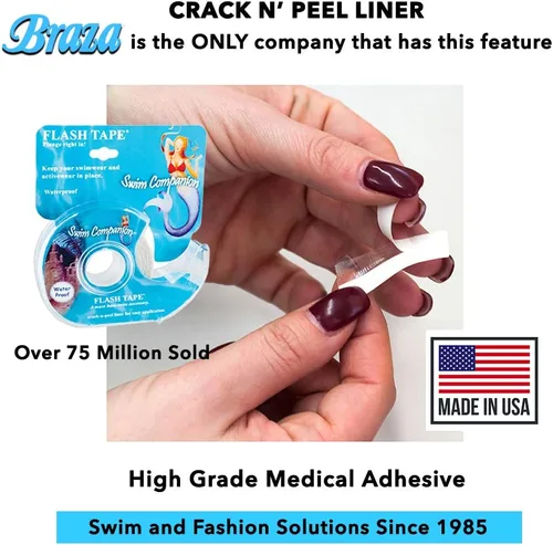 Vista 2 de Braza Cinta de natación flash con exclusivo forro Crack N Peel Ropa adhesiva transparente de doble cara, tela y cinta corporal