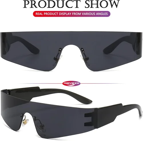 Vista 5 de AIEYEZO Modern Fashion Rimless Futuristic Wrap Around Sunglasses Women Men Cyberpunk Visor Sun Glasses Trendy Future Shades