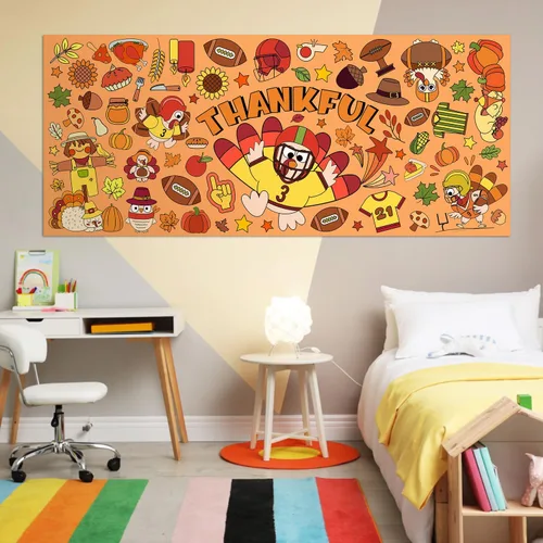 Vista 6 de BZaber Póster gigante para colorear de otoño de Acción de Gracias, 55 x 24 pulgadas, pancarta de dibujo de papel de pavo de fútbol, calabaza, hoja