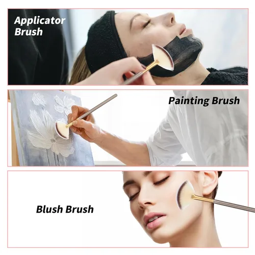 Vista 3 de Amaxiu Cepillos de ventilador para tratamientos faciales, ultra delgados y suaves cepillos aplicadores de ventilador facial, cepillo profesional