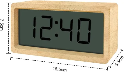 Vista 2 de Everwood - Relojes de alarma digitales grandes de madera para dormitorios con pantalla LCD de números grandes, función de repetición, funciona