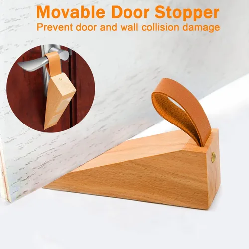 Vista 2 de Cuña antideslizante grande de madera para puerta, cuña de puerta de madera sólida, cuñas de puerta resistentes y duraderas, se ajusta a la costura