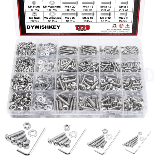 Vista 13 de DYWISHKEY 1220 piezas M2 M3 M4 M5, 10.9 grado de aleación de acero hexagonal cabeza botón pernos, tornillos, tuercas, arandelas, kit surtido