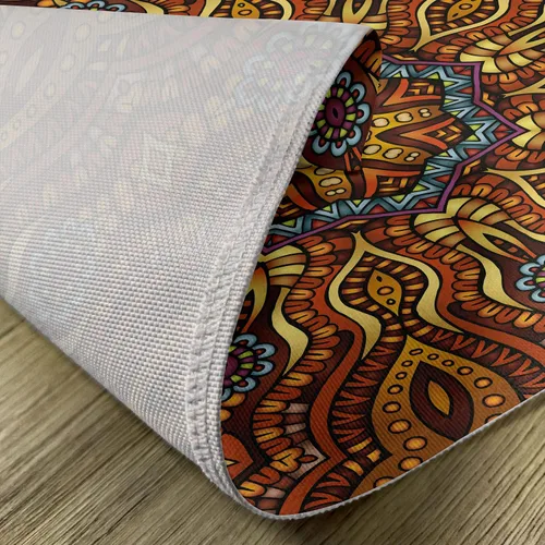 Vista 5 de Ambesonne Juego de 4 manteles individuales étnicos, diseño de mosaico de colores cálidos con estampado de remolinos florales, manteles individuales