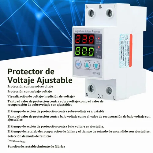 Vista 3 de Protector de voltaje ajustable de 100‑130 VCA con función de reinicio de retardo y consulta de fallas y función de restablecimiento de fábrica