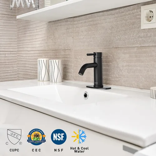 Vista 4 de Aquaterior Grifo de lavabo de baño negro mate de una sola manija 1 o 3 agujeros RV lavabo baño vanidad grifo bañera lavabo boho baño grifos CUPC NSF