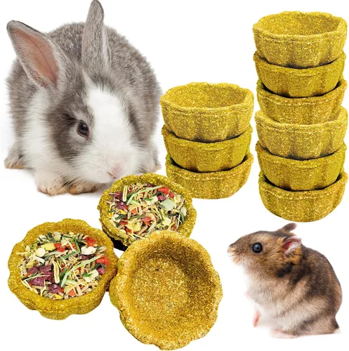 Vista 10 de Paquete de 6 juguetes masticables de conejo para dientes, juguetes Timothy - Cuenco comestible para masticar heno, golosinas molares para conejo