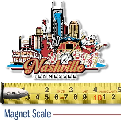 Vista 2 de Imán de collage de Nashville City por Classic Magnets, recuerdos coleccionables de goma 3D estilo vintage y regalos fabricados en los Estados