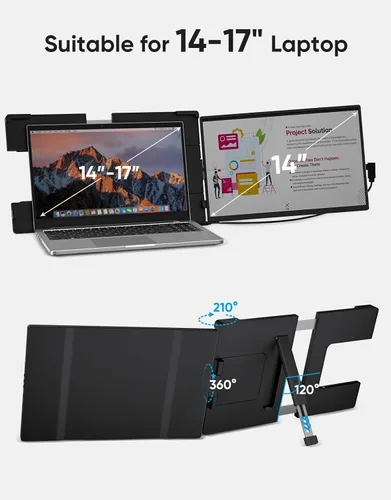 Vista 7 de Extensor de pantalla para laptop, monitor portátil externo FHD 1200P IPS de 14 pulgadas para laptop, monitor de pantalla dual Plug & Play