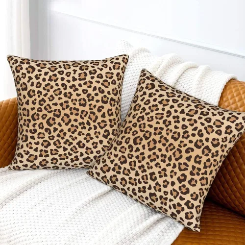 Vista 6 de Perinsto Juego de 2 fundas de almohada con estampado de leopardo, fundas de almohada decorativas con textura de piel animal, fundas de cojín suaves