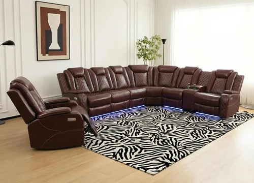 Vista 9 de Sofá seccional reclinable eléctrico con asiento de cine en casa con LED y puerto USB L Shaped Reclining Couch with Reading Lamp, Cup Negro