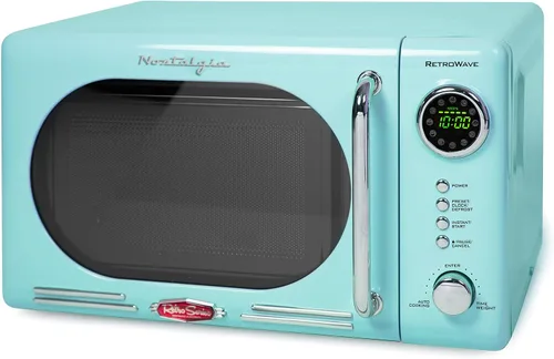 Vista 2 de Nostalgia Horno microondas retro compacto para encimera, 0.7 pies cúbicos, 700 vatios con pantalla digital LED y tostadora ancha retro de 2