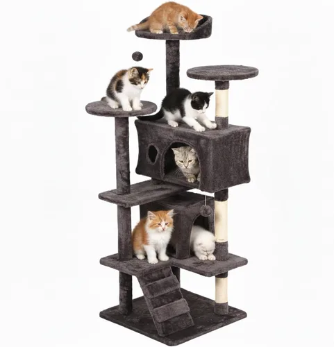 Vista 15 de FDW Torre de árbol para gatos de 54 pulgadas Ceniciento Centro de Ashy