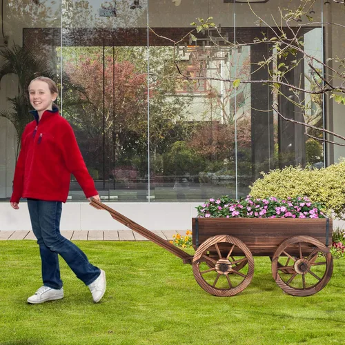 Vista 6 de LDAILY Moccha - Carro de madera con 4 ruedas para maceta de flores y flores, para el hogar, jardín, interior y exterior