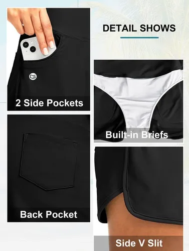 Vista 4 de G Gradual Traje de baño para mujer de 3 pulgadas de cintura alta con bolsillos, de secado rápido, con forro