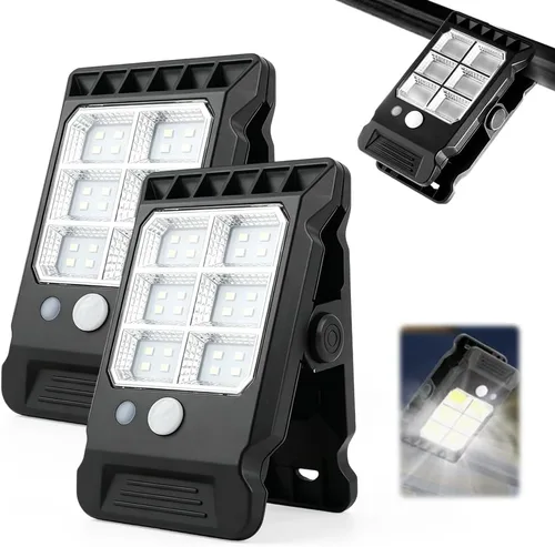 Vista 8 de Luz solar con clip con sensor de movimiento, luces USB con clip de carga solar 2026, luz LED recargable portátil multifuncional para campamento, luz