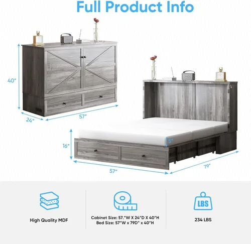 Vista 2 de Mjkone Murphy - Cama de armario con colchón plegable de tres pliegues