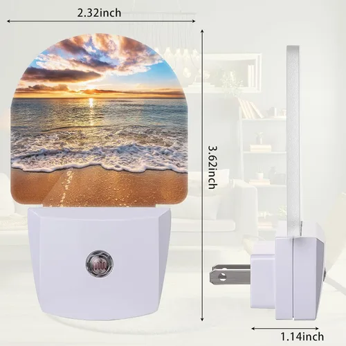 Vista 2 de Luz nocturna de playa al amanecer, luz nocturna enchufable a la pared con sensor de atardecer a amanecer, lámpara LED de ahorro de energía