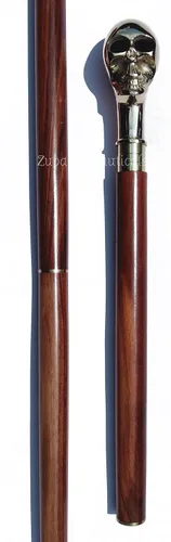 Vista 4 de Palo de madera marrón con cabeza de latón con diseño de calavera y cabeza completa, regalo vintage para hombres, regalo para mujeres, 37 pulgadas
