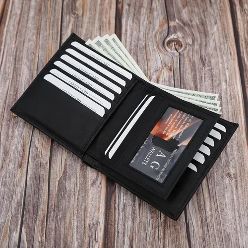 Vista 6 de AG Wallets Cartera de identificación extraíble de cuero de vaca auténtica para hombre, Negro -, Billetera plegable