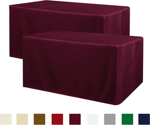 Vista 21 de Obstal Paquete de 2 manteles negros ajustables para mesas rectangulares de 4 pies, resistente al agua, lavable, tela de poliéster