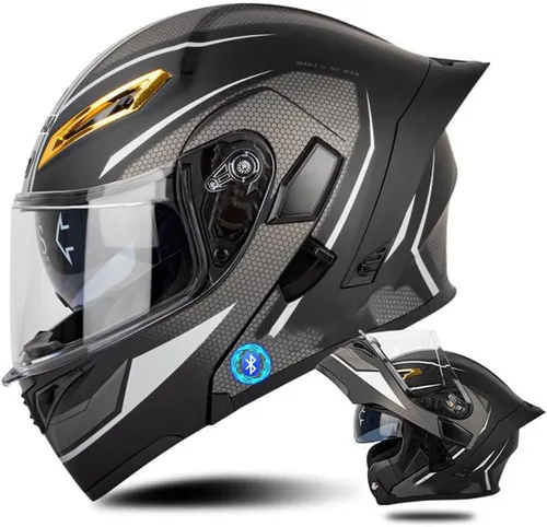 Vista 7 de Casco de motocicleta Bluetooth modular, casco moto plegable con visera interior, visera solar, doble lente de seguridad, casco aprobado por DOT