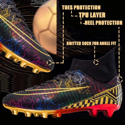 Vista 2 de Zapatos de fútbol para hombre, zapatos de fútbol profesionales, transpirables, atléticos, para exteriores, interiores, TF AG