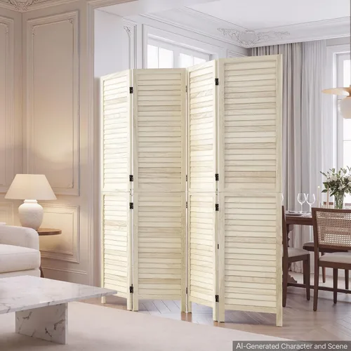 Vista 8 de VEVOR Separador de habitación de madera, 4 paneles de 67 pulgadas de alto, pantalla de privacidad plegable de madera para separación de Beige