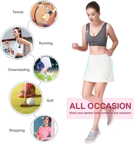 Vista 6 de Faldas de tenis para mujer, de cintura alta, atléticas, para entrenamiento, golf, con bolsillos, pantalones cortos integrados, faldas deportivas
