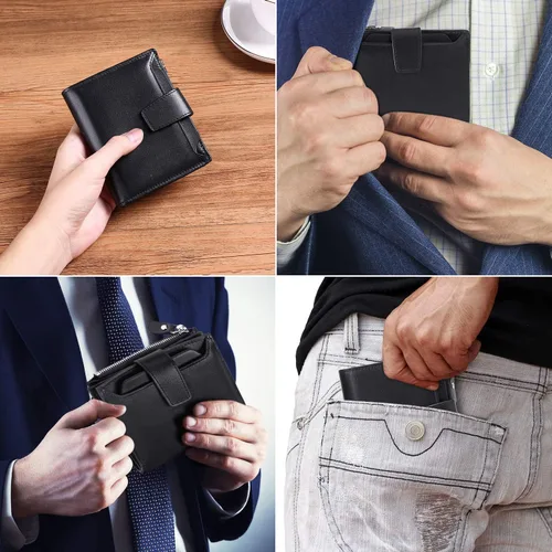 Vista 6 de FALAN MULE Cartera pequeña para mujer, de piel auténtica, plegable, compacta, con bloqueo RFID, pequeña cartera para mujer, Aa-negro., Classic
